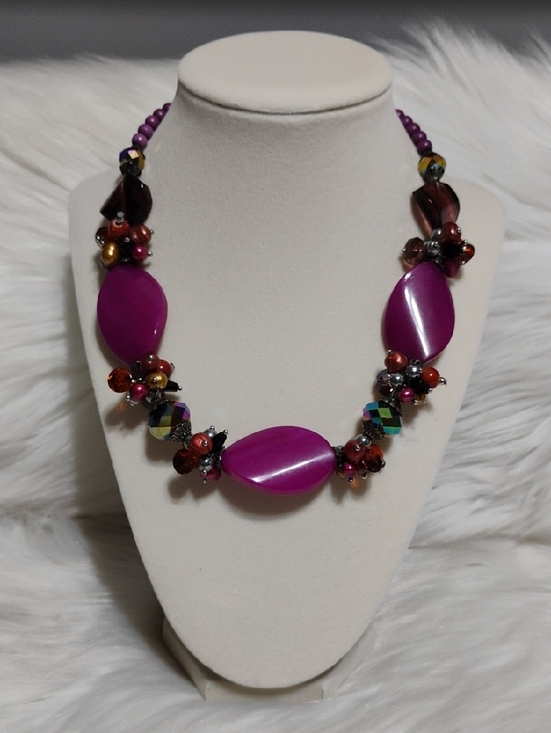 Necklace Jewelry - Statement Necklace W Fuchsia Chalcedony & Semi Precious Stones
